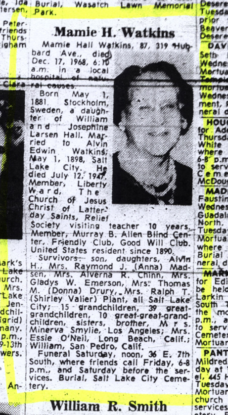 Mamie Hall Watkins obituary